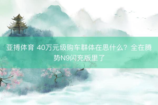 亚搏体育 40万元级购车群体在思什么？全在腾势N9闪充版里了
