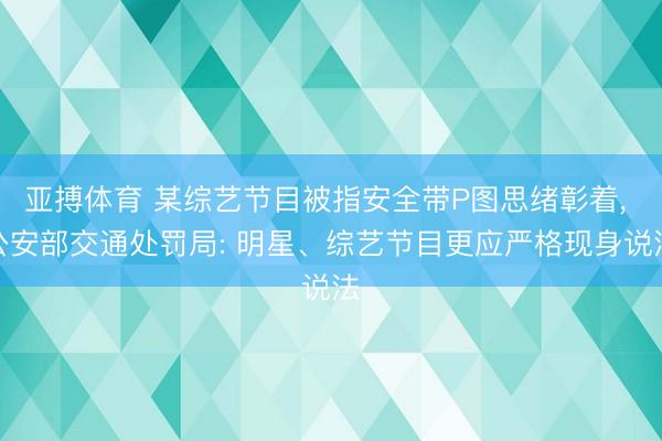亚搏体育 某综艺节目被指安全带P图思绪彰着， 公安部交通处罚局: 明星、综艺节目更应严格现身说法