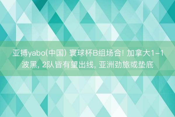 亚搏yabo(中国) 寰球杯B组场合! 加拿大1-1波黑, 2队皆有望出线, 亚洲劲旅或垫底