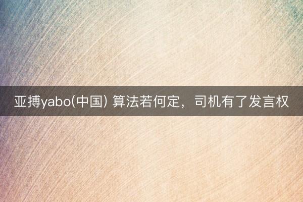 亚搏yabo(中国) 算法若何定，司机有了发言权